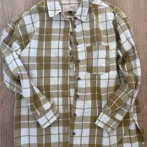 Universal Thread Olive and White Plaid Button-Down Shirt